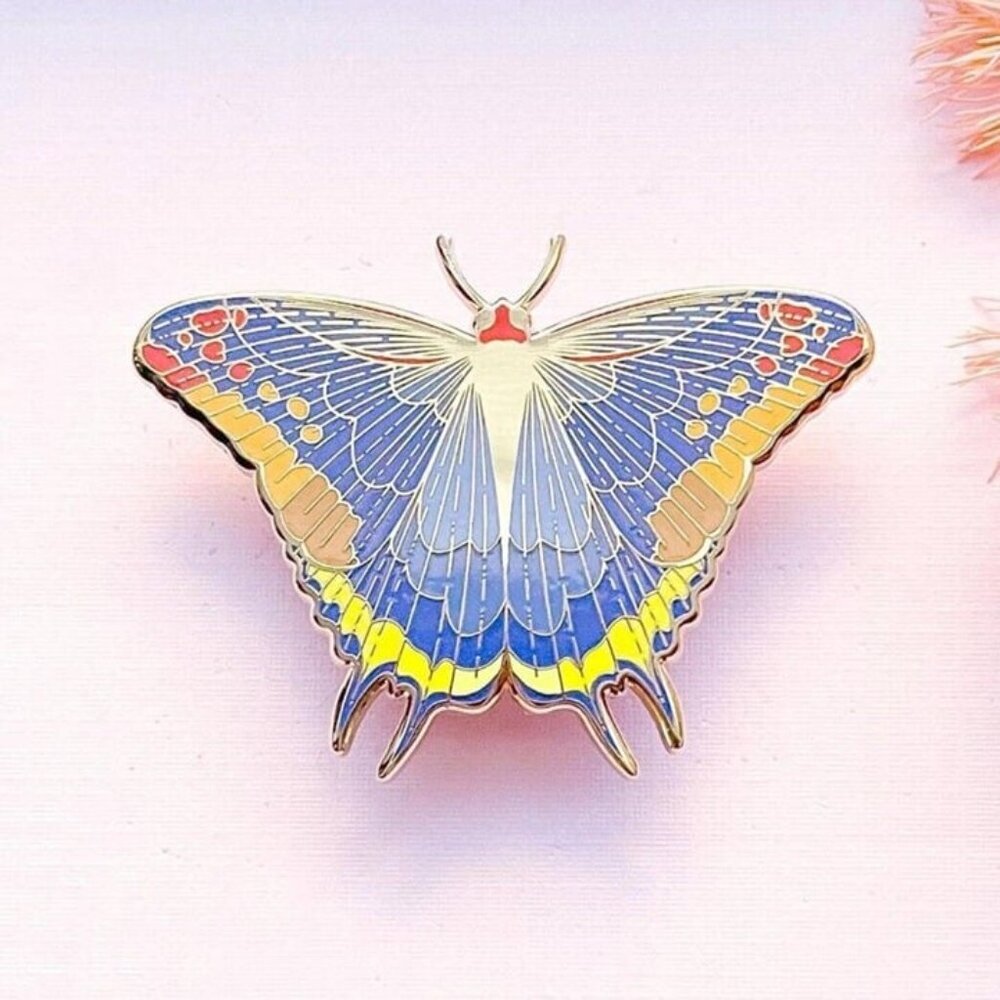 Two-Tailed Pasha Butterfly Enamel Pin - Gold‎ Plated Nature & Insect Jewelry